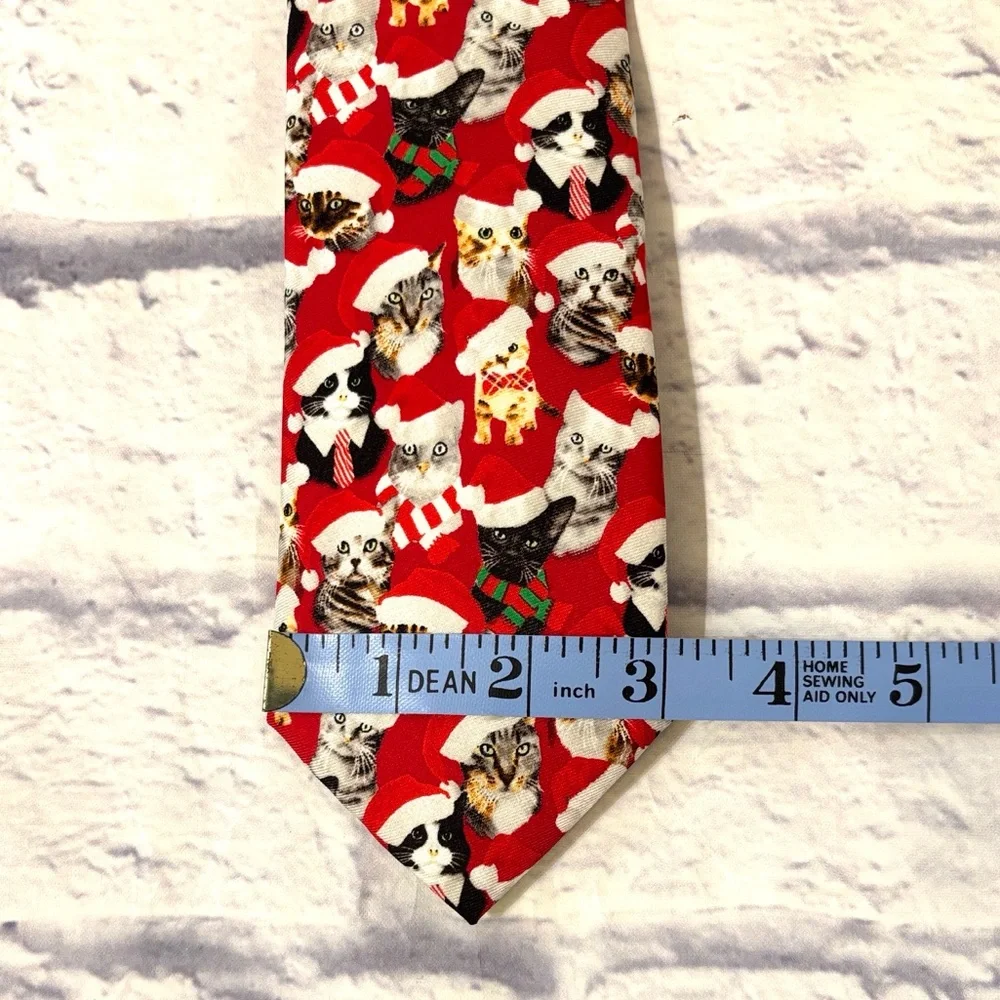 Bespoke Christmas Cats Holiday Tie Red Tie with Kitties Wearing Santa Hats NWT